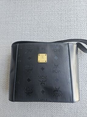 MCM Black Leather Monogram Crossbody with Gold Plaque